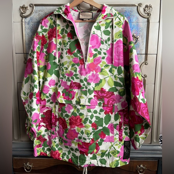 💯 Authentic Gucci Ken Scott Pullover Parka Jacket Anorak Coat Rose Floral - Picture 10 of 10